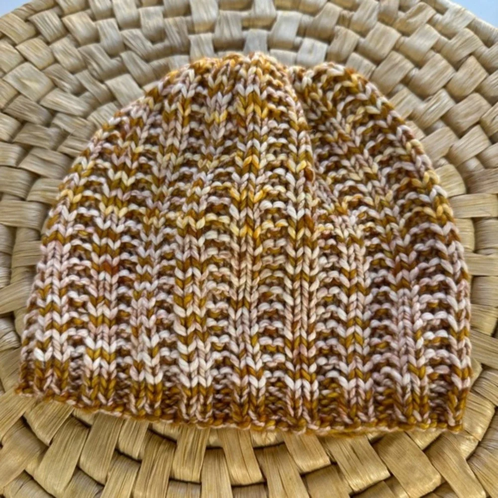 Kids Knit Beanie Hat Striped‎ Ribbed Gold White Winter Warm Soft Cap handmade